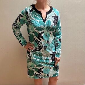 Coolibar UPF Swim Cover Dress Hawaiian Floral Blue Teal Small